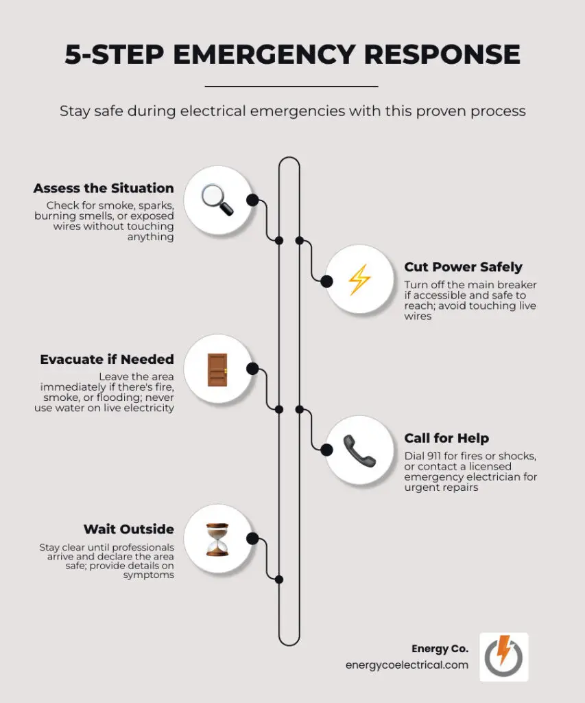 5-step emergency electrician response process infographic for Chicago homeowners - emergency electrician infographic