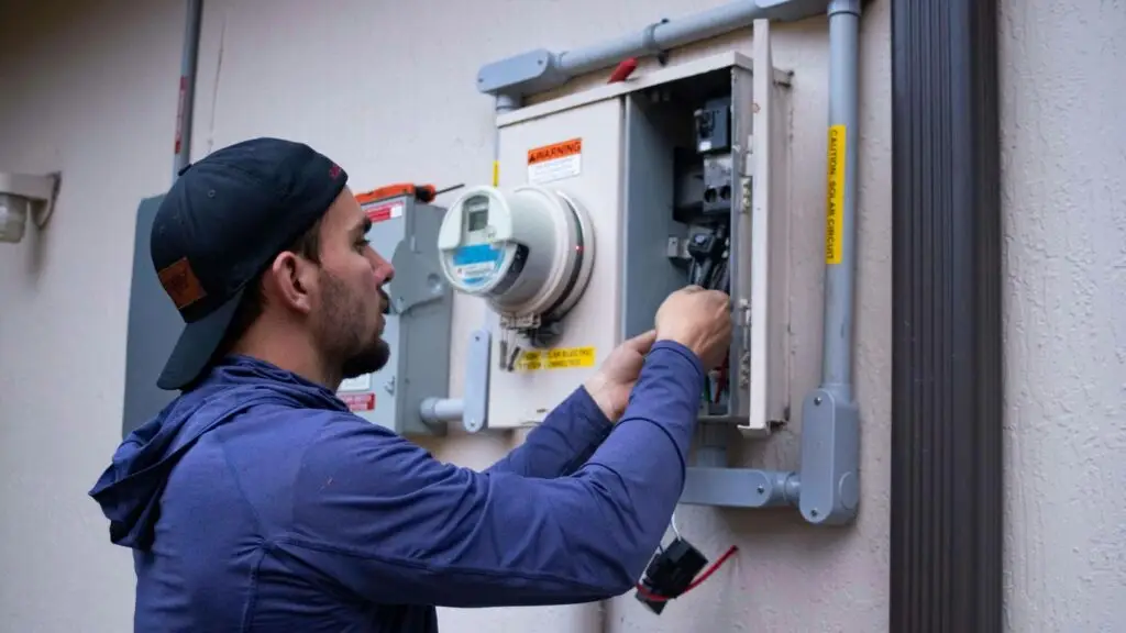 Technician at work during a generator installation service in Chicago