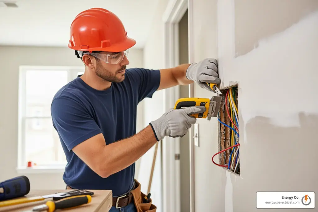 licensed electrician opening wall for rewiring