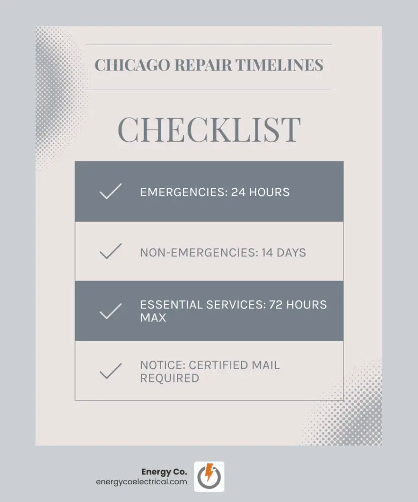 Comparison table of Chicago repair timelines for emergency vs non-emergency issues - Landlord electrical repairs Chicago