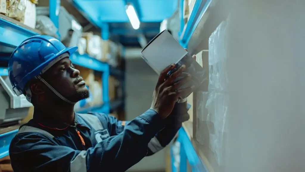 Electrician checking labeled commercial panel