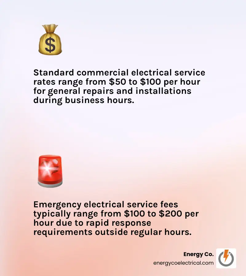 Infographic comparing standard hourly rates vs emergency service fees - commercial electrical companies near me infographic