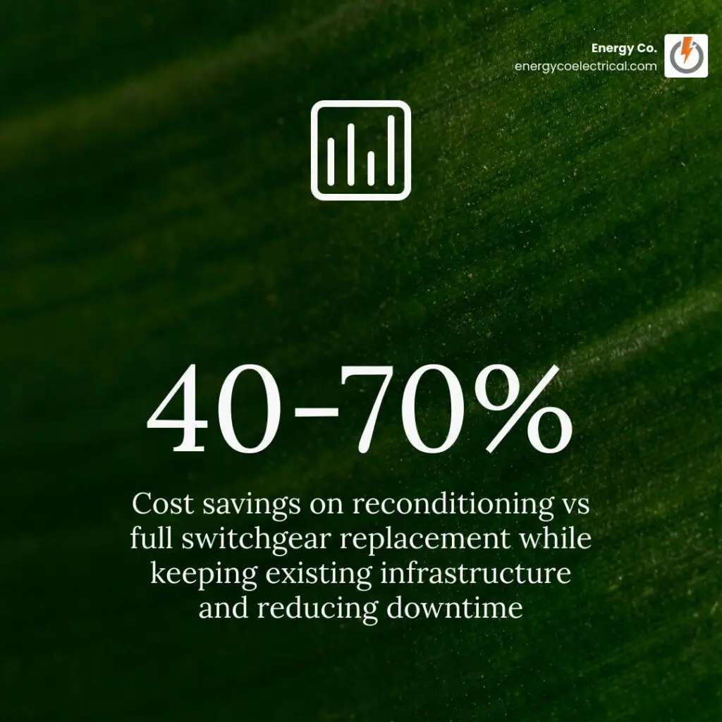 Infographic showing 40-70% savings from reconditioning vs replacement infographic
