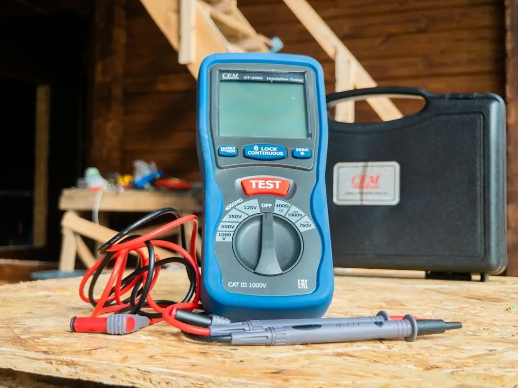 Multimeter measuring voltage in an electrical circuit