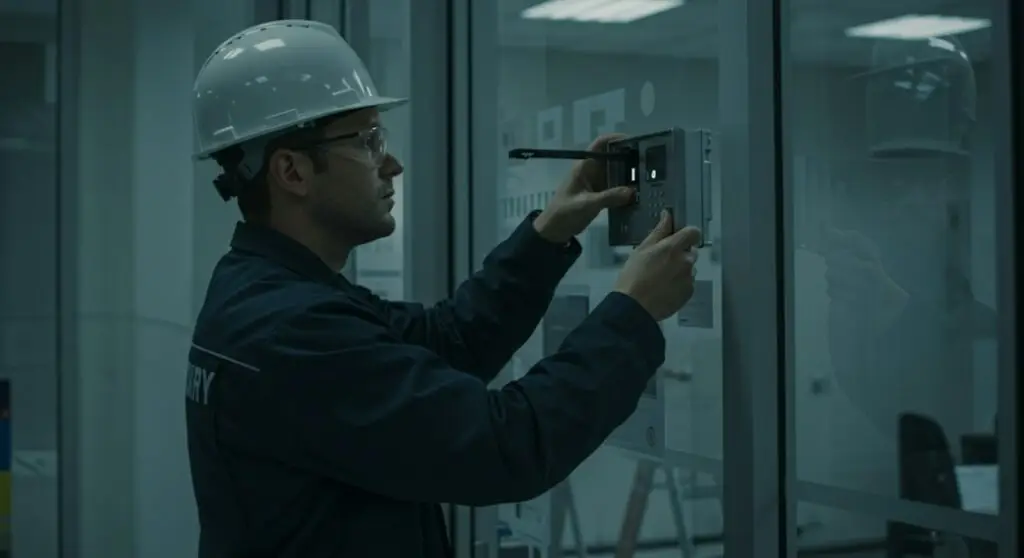 commercial electrician performing a safety inspection