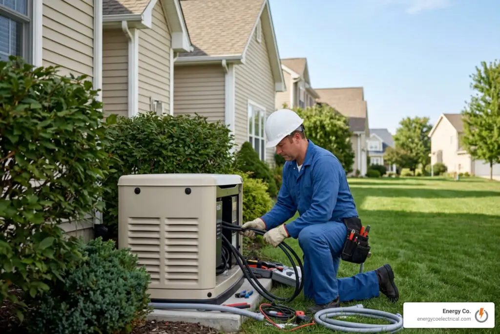 professional electrician installing a generator