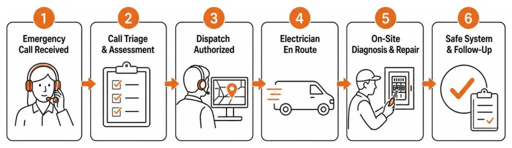 Step-by-step emergency electrical dispatch process diagram