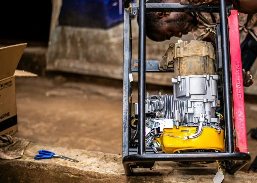 technician inspecting a generator engine