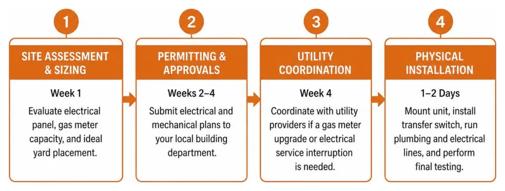 Timeline of the generator installation process from permitting to commissioning