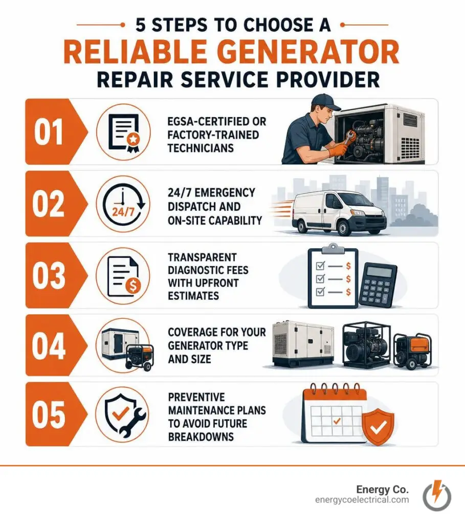 5 steps to choose a reliable generator repair service provider infographic
