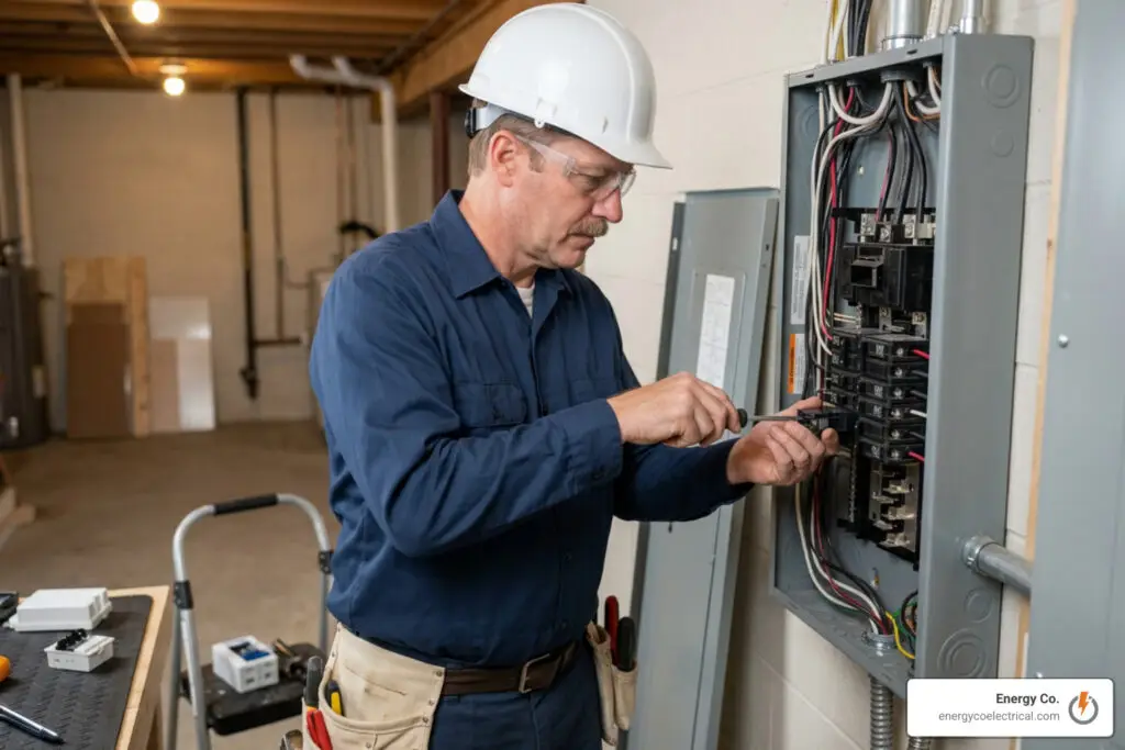 certified electrician upgrading a 200-amp panel