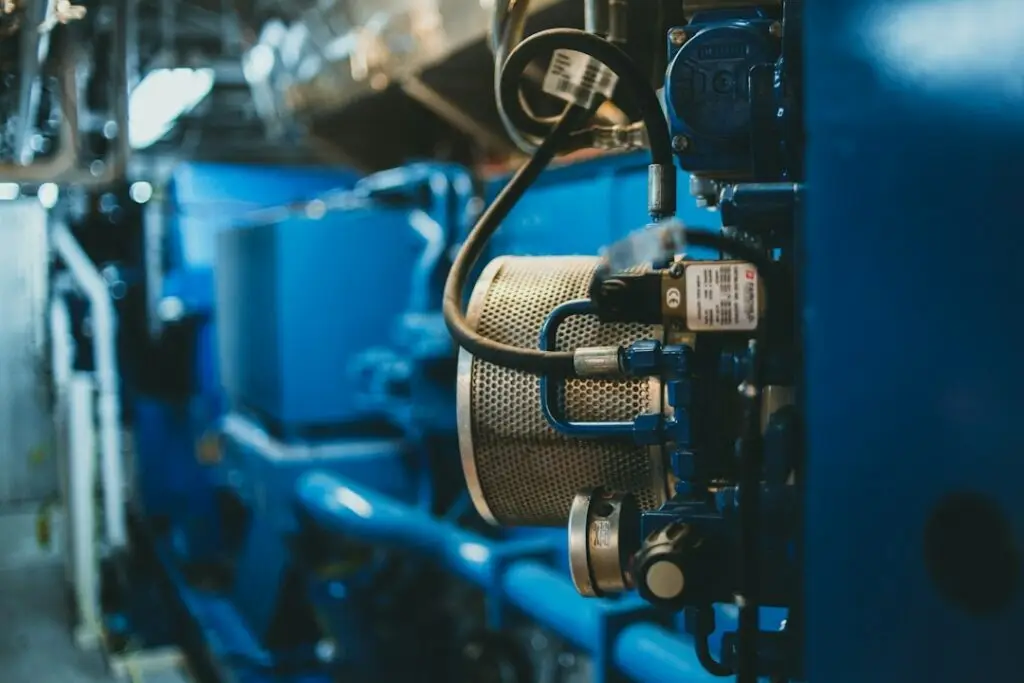 commercial backup generator undergoing inspection