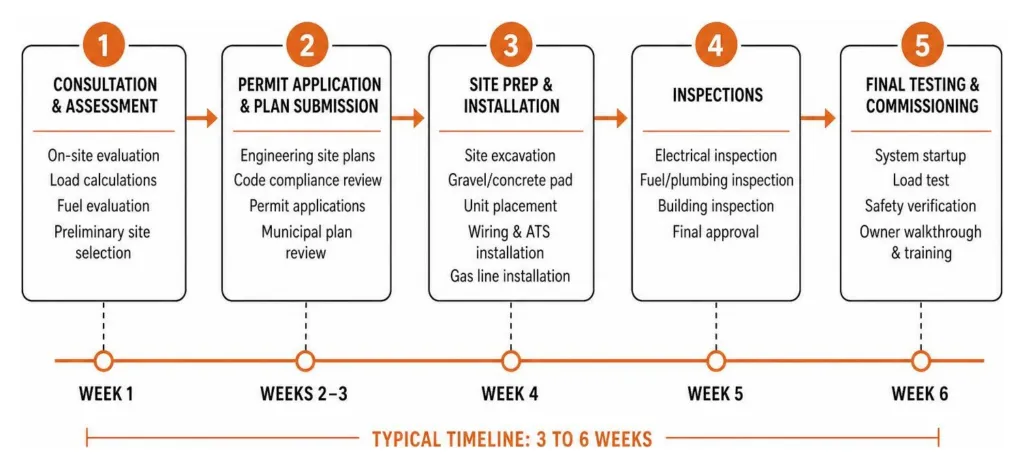 Generator installation timeline from consultation to final testing