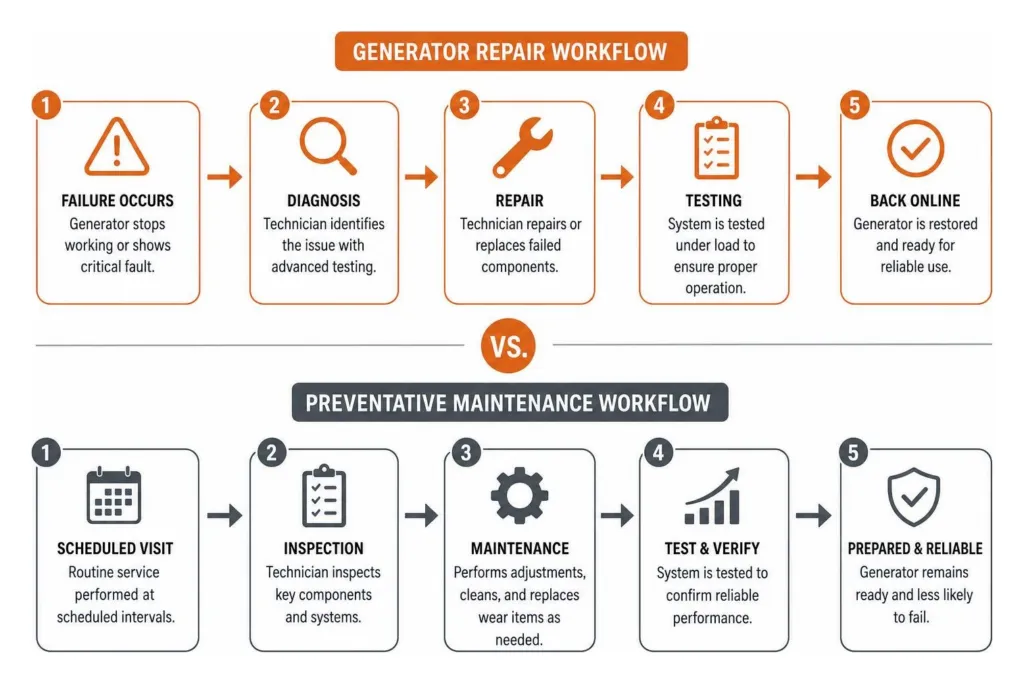 generator repair vs preventative maintenance workflow