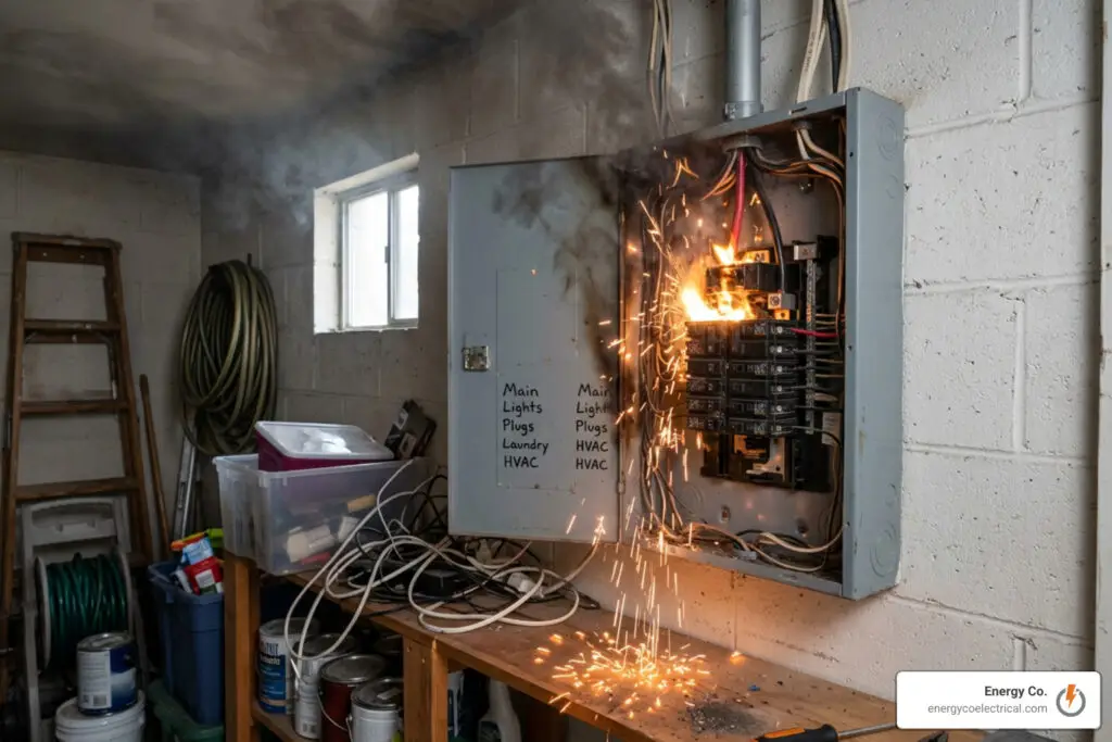 Sparking residential electrical breaker panel