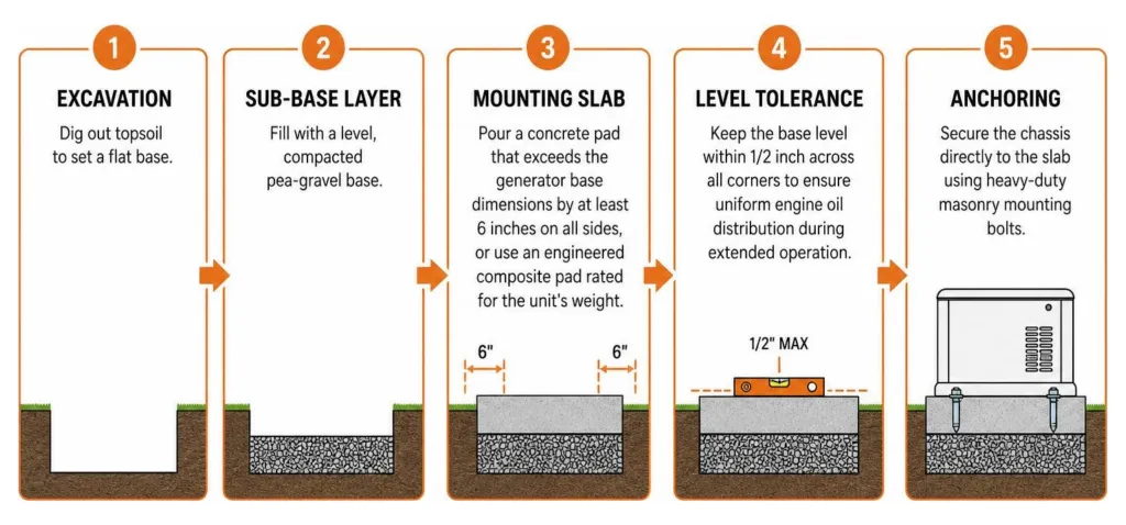 Standby generator concrete foundation pad step-by-step installation process