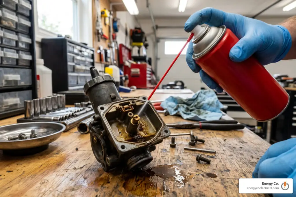 cleaning a varnished carburetor bowl and jet