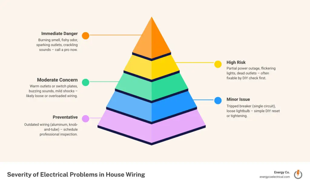 Common electrical problems in house wiring, causes, and when to call a professional infographic