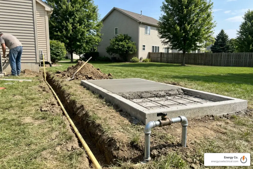 concrete pad and gas line installation for home generator