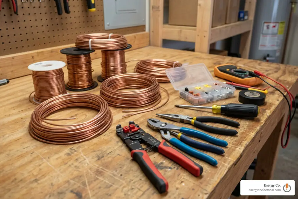 copper wiring rolls and electrical tools