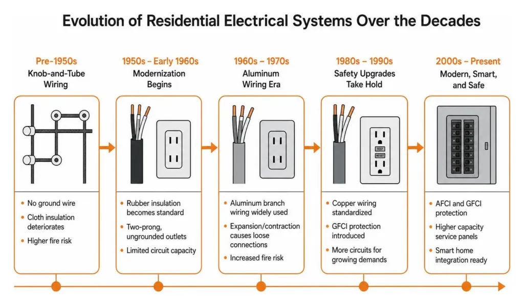 diagram showing the evolution of residential electrical systems over the decades