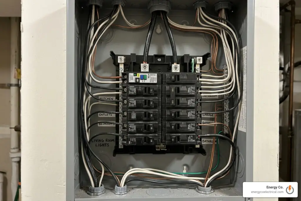 dual function AFCI and GFCI circuit breaker installed in a residential panel
