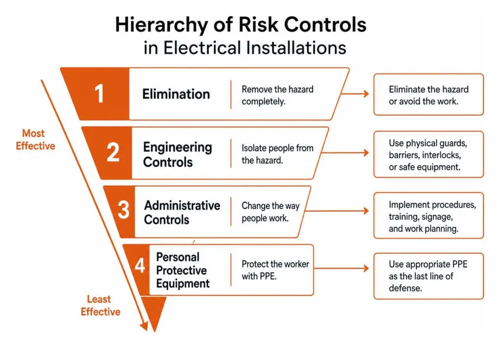 Hierarchy of risk controls in electrical installations