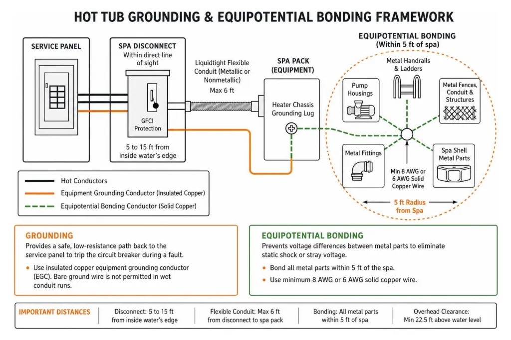 hot tub grounding and equipotential bonding framework