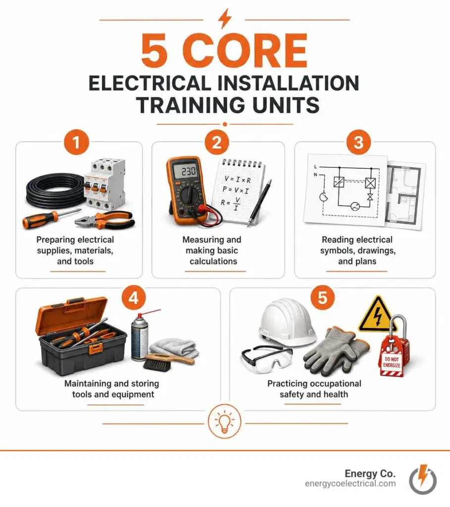 Infographic showing five core electrical installation training units infographic
