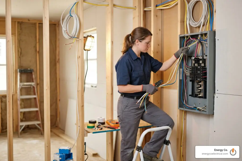residential electrical service panel interior with organized branch circuits