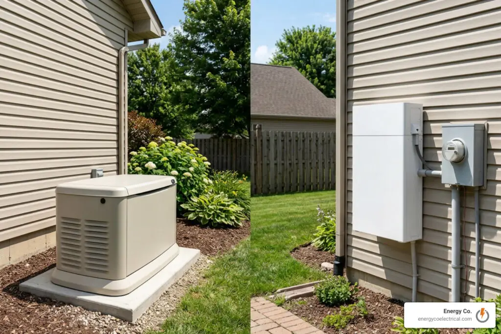 Standby generator unit compared to home battery backup system