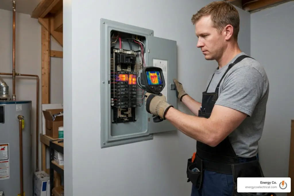 thermal camera scan showing hot spots on circuit breakers