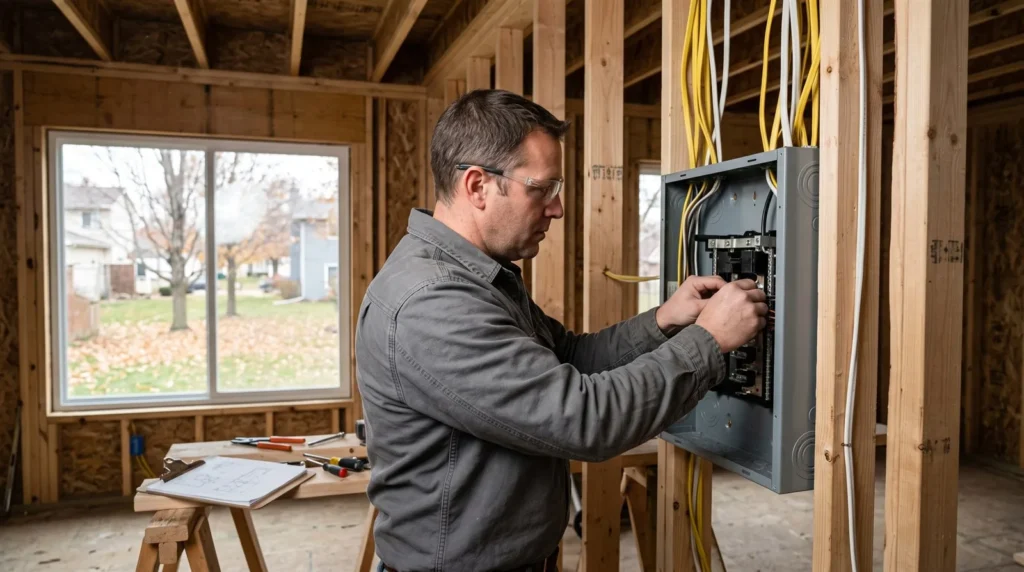 Basement and addition wiring in Schaumburg: electrician installing a subpanel in a new home addition